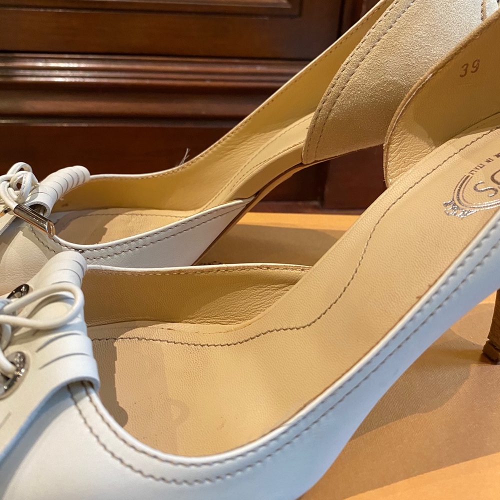 TODS Ivory/ beige 2 Tone Open Toe Heel w/ box 39 - Picture 7 of 10